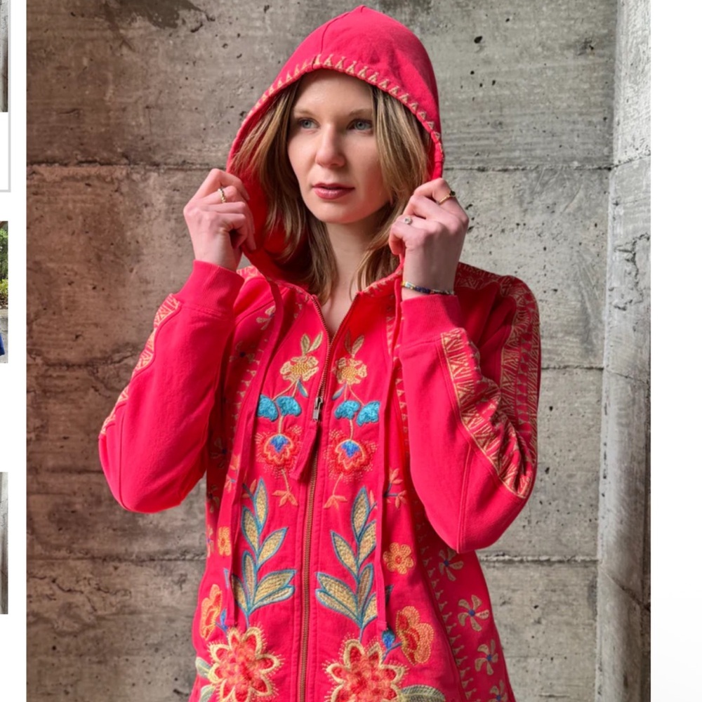 Johnny Was Hoodie Womens Small Embroidered Floral Zip Sweatshirt Boho S